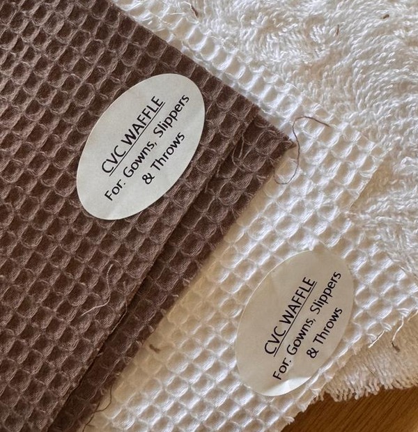 CVC cotton waffle fabric in brown and white